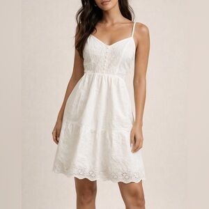 LEVI’S Ivory Sleeveless Lace Eyelet Tiered Sun Dress Summer Women’s Sz S EUC